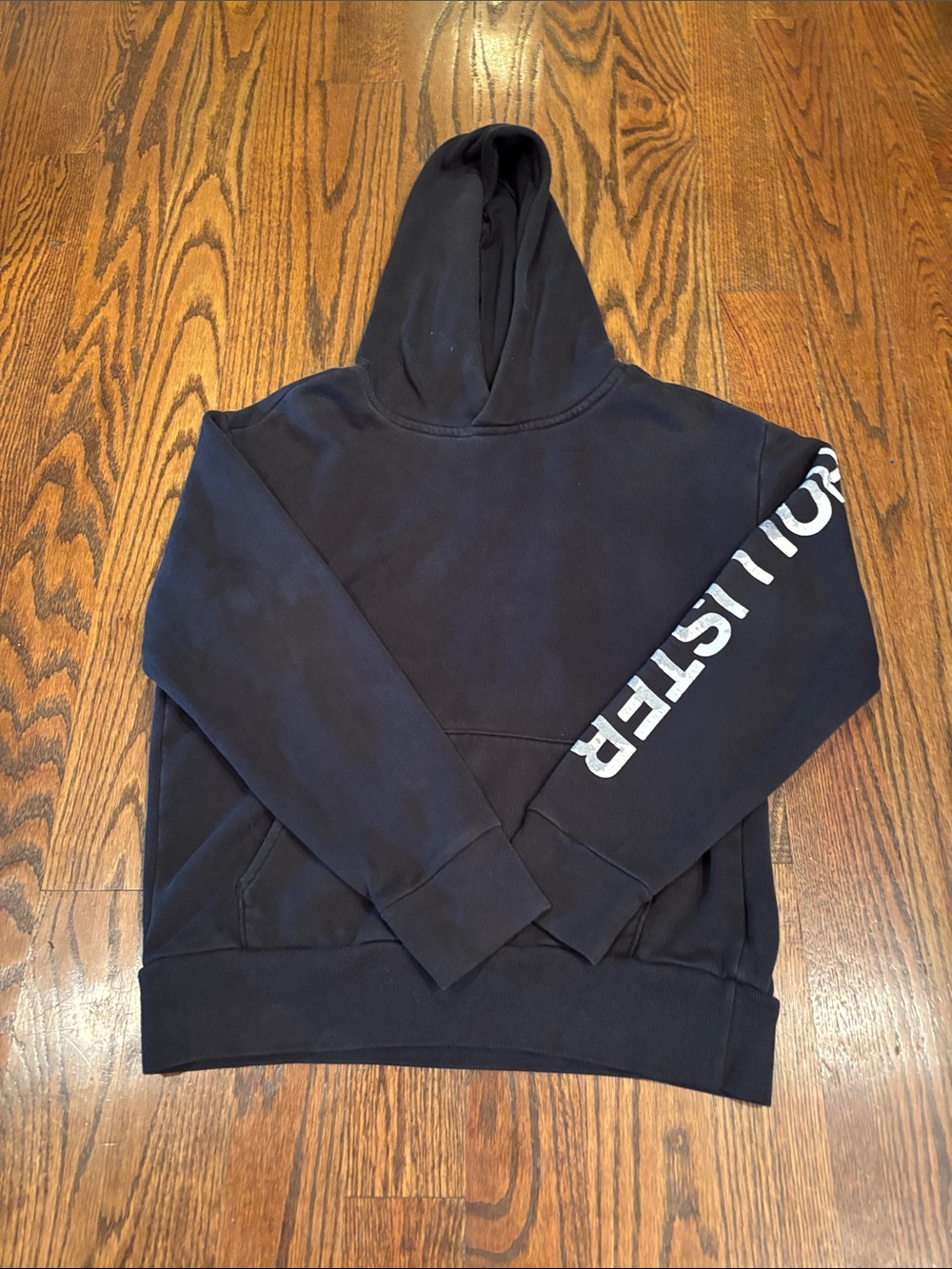 Hollister Black Crewneck Hoodie with White Sleeve Logo